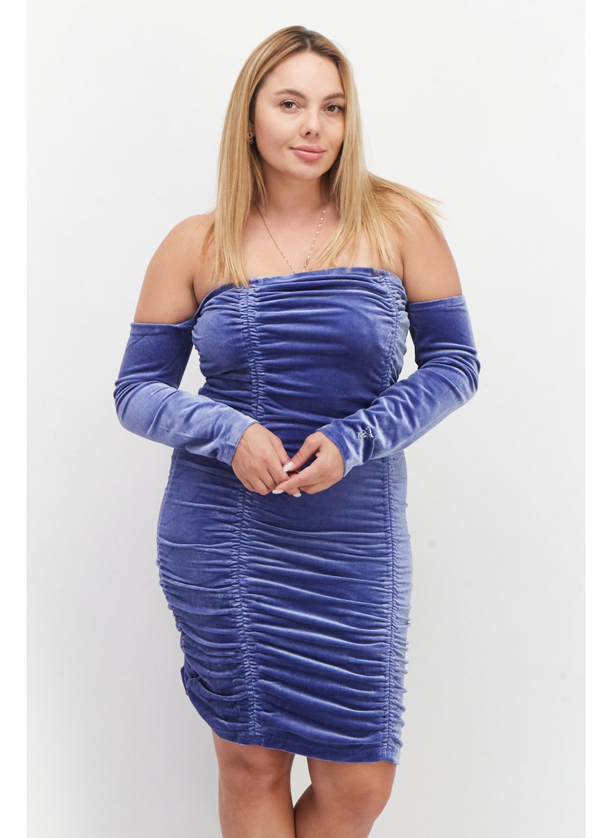Juicy Couture Women Off Shoulder Long Sleeves Textured Mini Dress, Blue  - Image 1