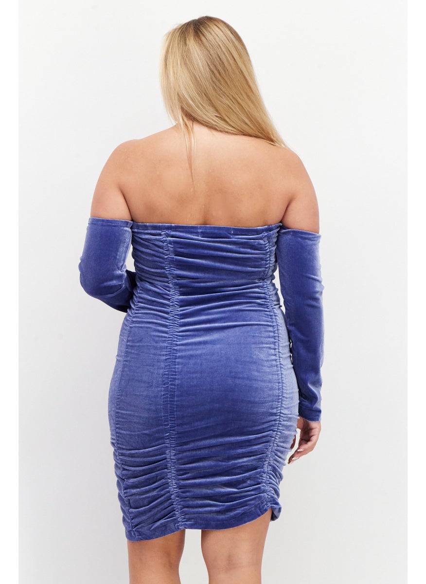 Juicy Couture Women Off Shoulder Long Sleeves Textured Mini Dress, Blue  - Image 2