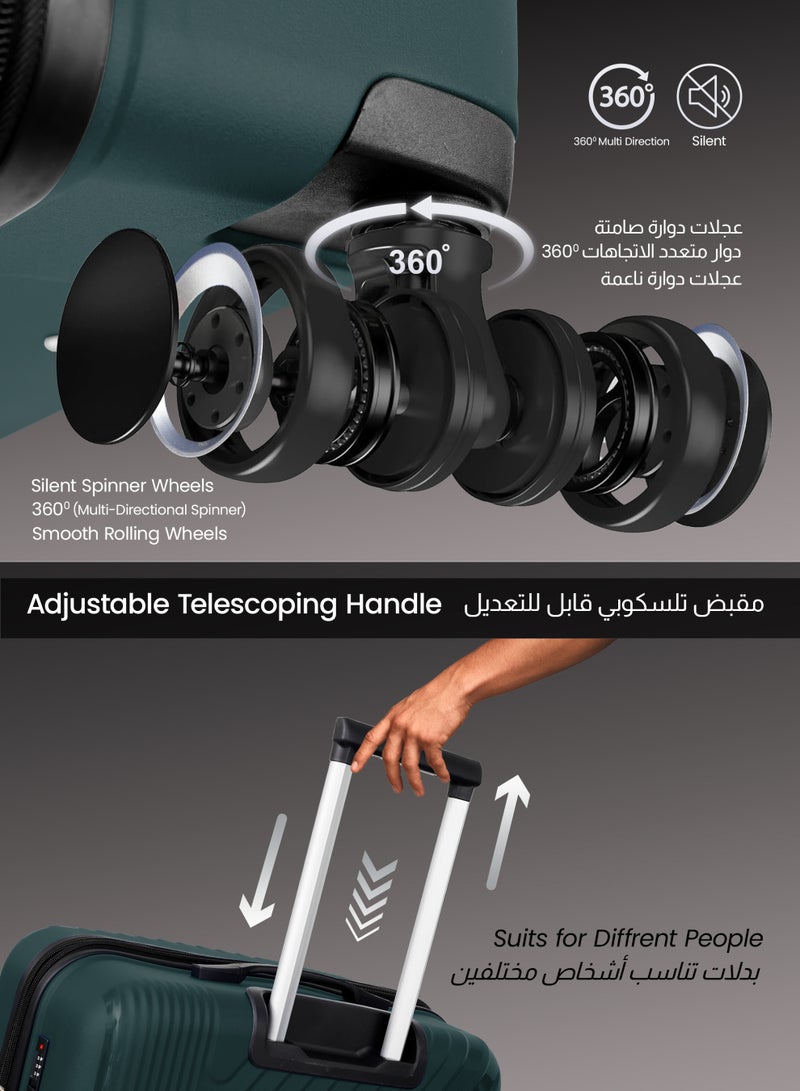 بارا جون طقم حقائب سفر صلبة من  قطع من مادة البولي بروبلين بعجلات دوارة رباعية، أخضر - Image 4