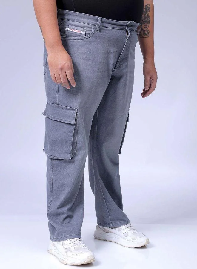 HARDSODA  Men Plus Size Baggy Fit Solid Mid-Rise Stretchable Cargo Denims for Men | Best Price UAE
