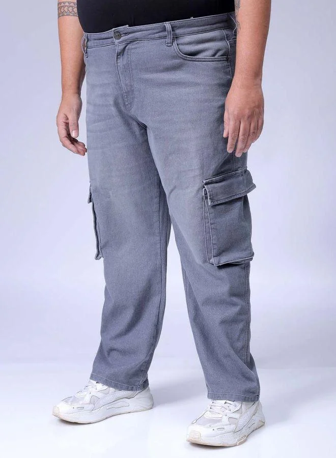 HARDSODA  Men Plus Size Baggy Fit Solid Mid-Rise Stretchable Cargo Denims for Men | Best Price UAE
