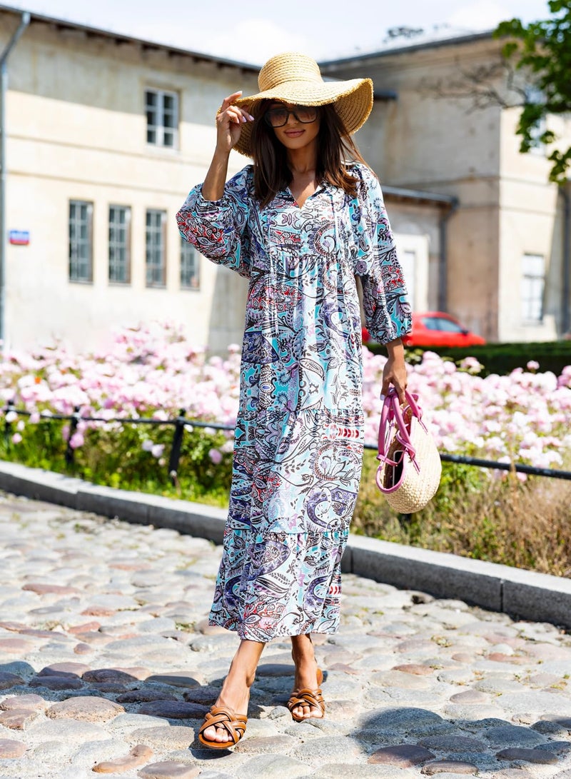 miduo Womens Maxi Dress Short Sleeve V Neck Loose Summer Spring Fashion Floral Beach Garden Long Maxi Dresses M - Image 2