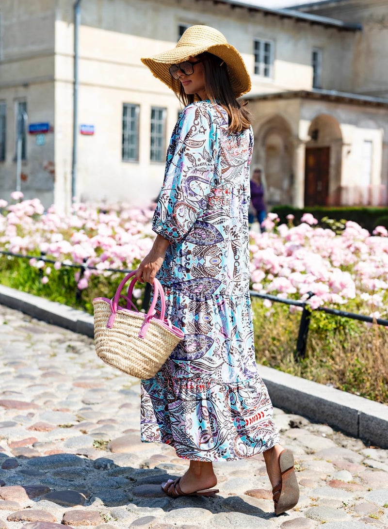 miduo Womens Maxi Dress Short Sleeve V Neck Loose Summer Spring Fashion Floral Beach Garden Long Maxi Dresses M - Image 4