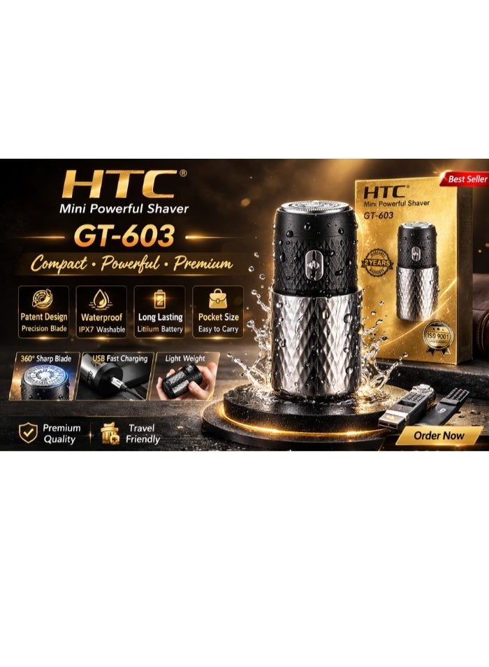 إتش تي سي ماكينة حلاقة محمولة صغيرة GT-603 - ماكينة تشذيب لحية مقاومة للماء مزودة ببطارية ليثيوم وشحن سريع عبر منفذ USB للجنسين - Image 2