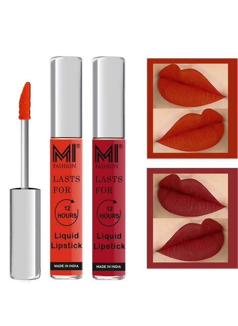 MI FASHION Pure Matte Liquid Lipstick, Highly Pigmented (Orange, Red) 100% Non Transfer & Suitable For Sensitive Lips 3.5ml (Pack Of 2)