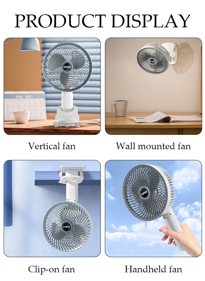 DUNISO - Multifunction Desk Fan,Rechargeable Handheld Fan,360° Rotation Wall Mounted Fan with Detachable Base Fast Charge 3 Speed Regulation for Home Office School - Image 1