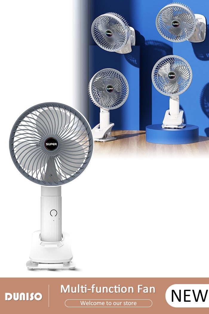 DUNISO Multifunction Desk Fan,Rechargeable Handheld Fan,360° Rotation Wall Mounted Fan with Detachable Base Fast Charge 3 Speed Regulation for Home Office School - Image 1