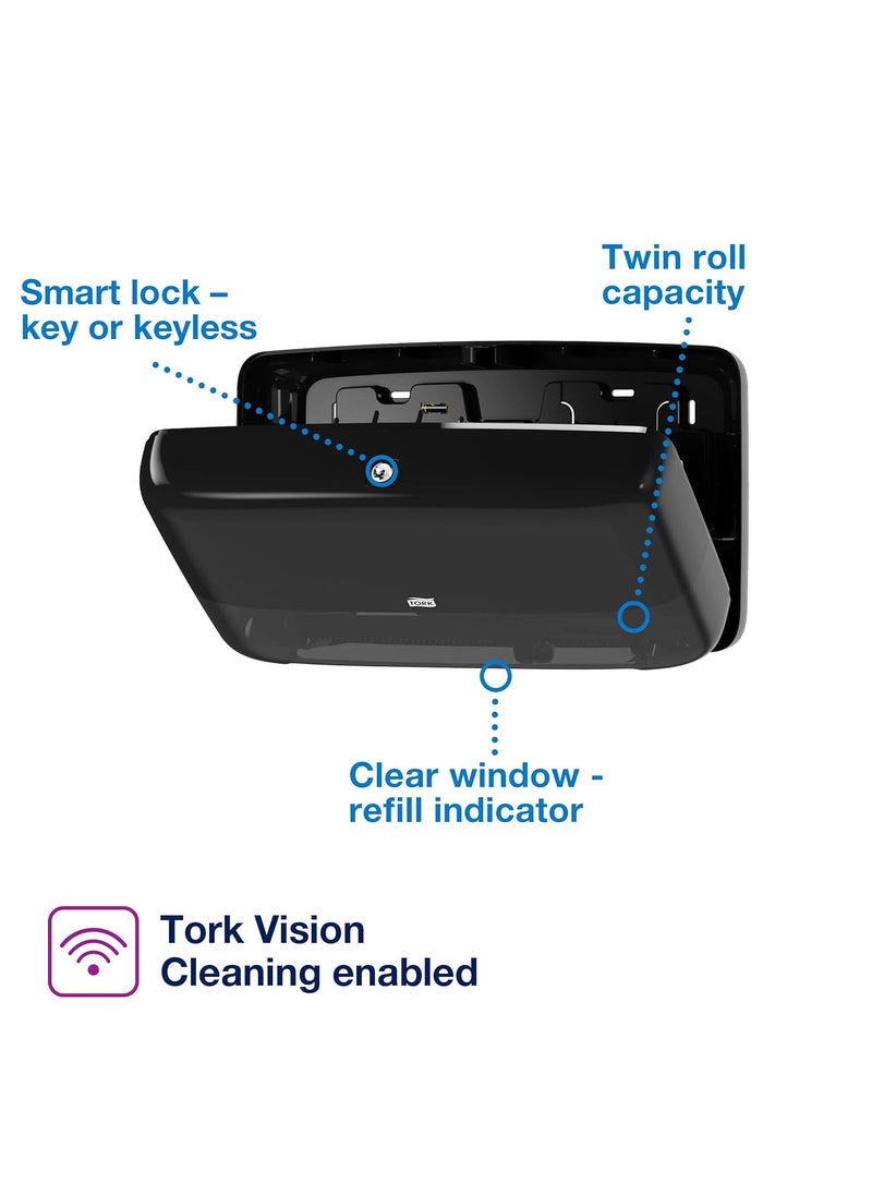 Tork Tork Twin Mini Jumbo Toilet Paper Roll Dispenser Black T2 Protects Rolls Elevation Range 5555290  - Image 2