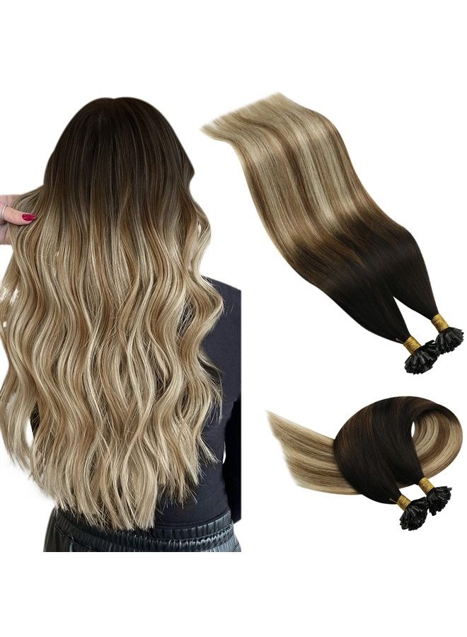 Youngsee U Tip Hair Extensions Human Hair Brown Balayage Keratin U Tip Hair Extensions Human Hair Balayage Darkest Brown to Brown with Blonde Remy Utip Human Hair Extensions 1g/s 50g - Image 1