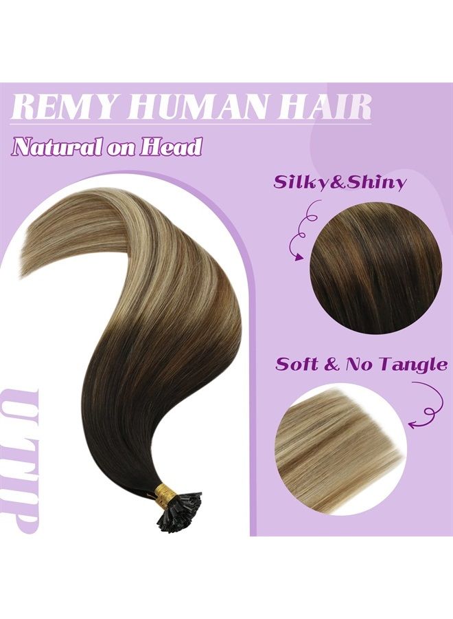 Youngsee U Tip Hair Extensions Human Hair Brown Balayage Keratin U Tip Hair Extensions Human Hair Balayage Darkest Brown to Brown with Blonde Remy Utip Human Hair Extensions 1g/s 50g - Image 4