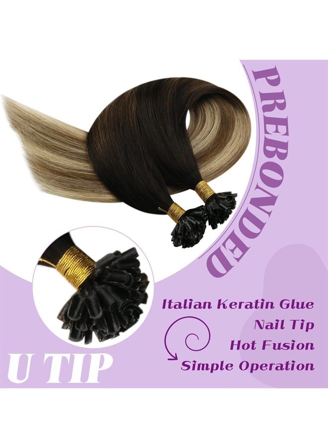 Youngsee U Tip Hair Extensions Human Hair Brown Balayage Keratin U Tip Hair Extensions Human Hair Balayage Darkest Brown to Brown with Blonde Remy Utip Human Hair Extensions 1g/s 50g - Image 3