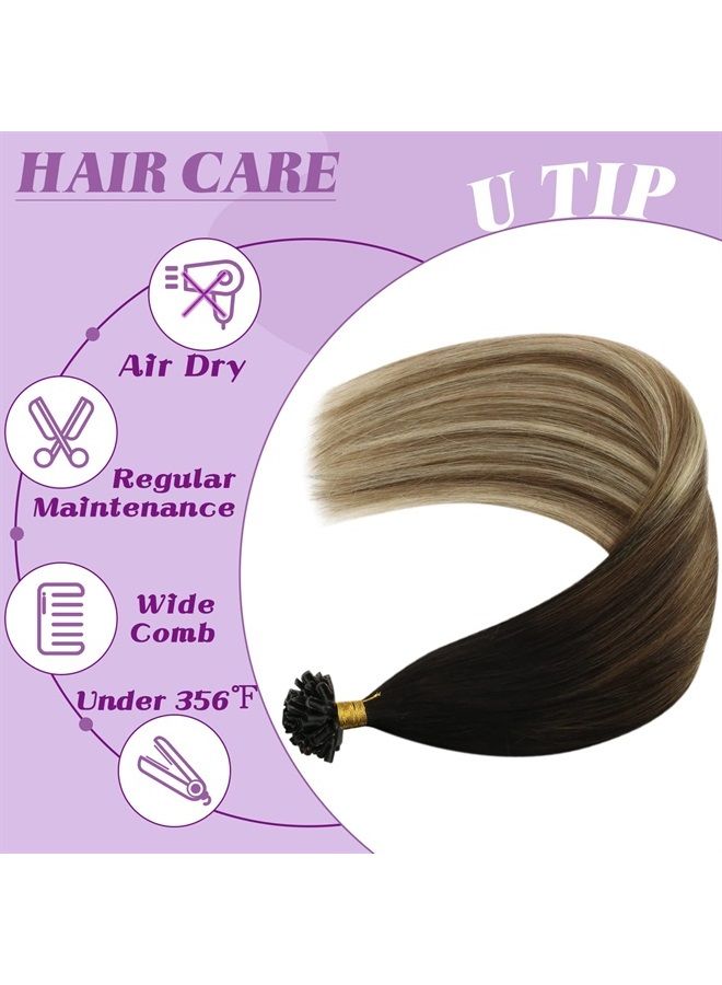 Youngsee U Tip Hair Extensions Human Hair Brown Balayage Keratin U Tip Hair Extensions Human Hair Balayage Darkest Brown to Brown with Blonde Remy Utip Human Hair Extensions 1g/s 50g - Image 5