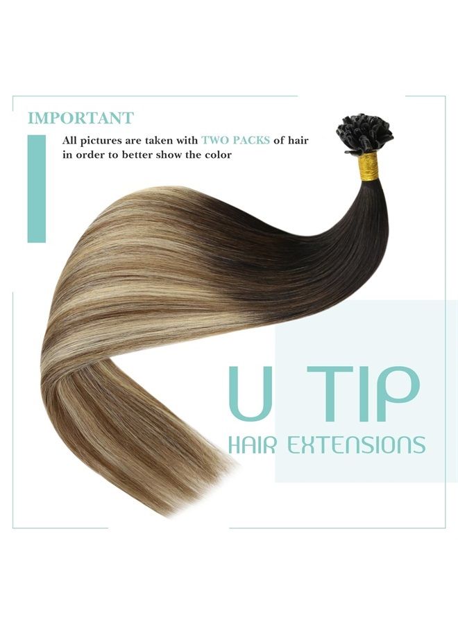 Youngsee U Tip Hair Extensions Human Hair Brown Balayage Keratin U Tip Hair Extensions Human Hair Balayage Darkest Brown to Brown with Blonde Remy Utip Human Hair Extensions 1g/s 50g - Image 2