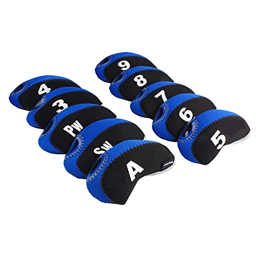 Andux Number Print Golf Iron Club Head Covers with Transparent Window 10pcsSet BlackBlue - Image 1