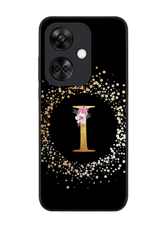 Stylizedd Rugged Black Edge case for OnePlus Nord CE3 / Oppo K11, Slim fit Flexible   Custom Monogram Initial Letter Floral Pattern Alphabet - I (Black) - Image 1
