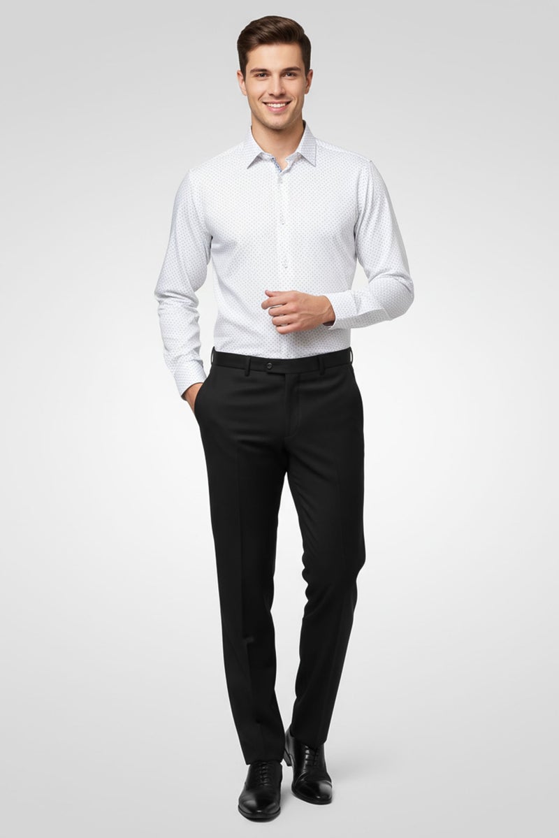 Chaps Men Regular Fit Allover Print Long Sleeve Dress Shirt, White - Image 1