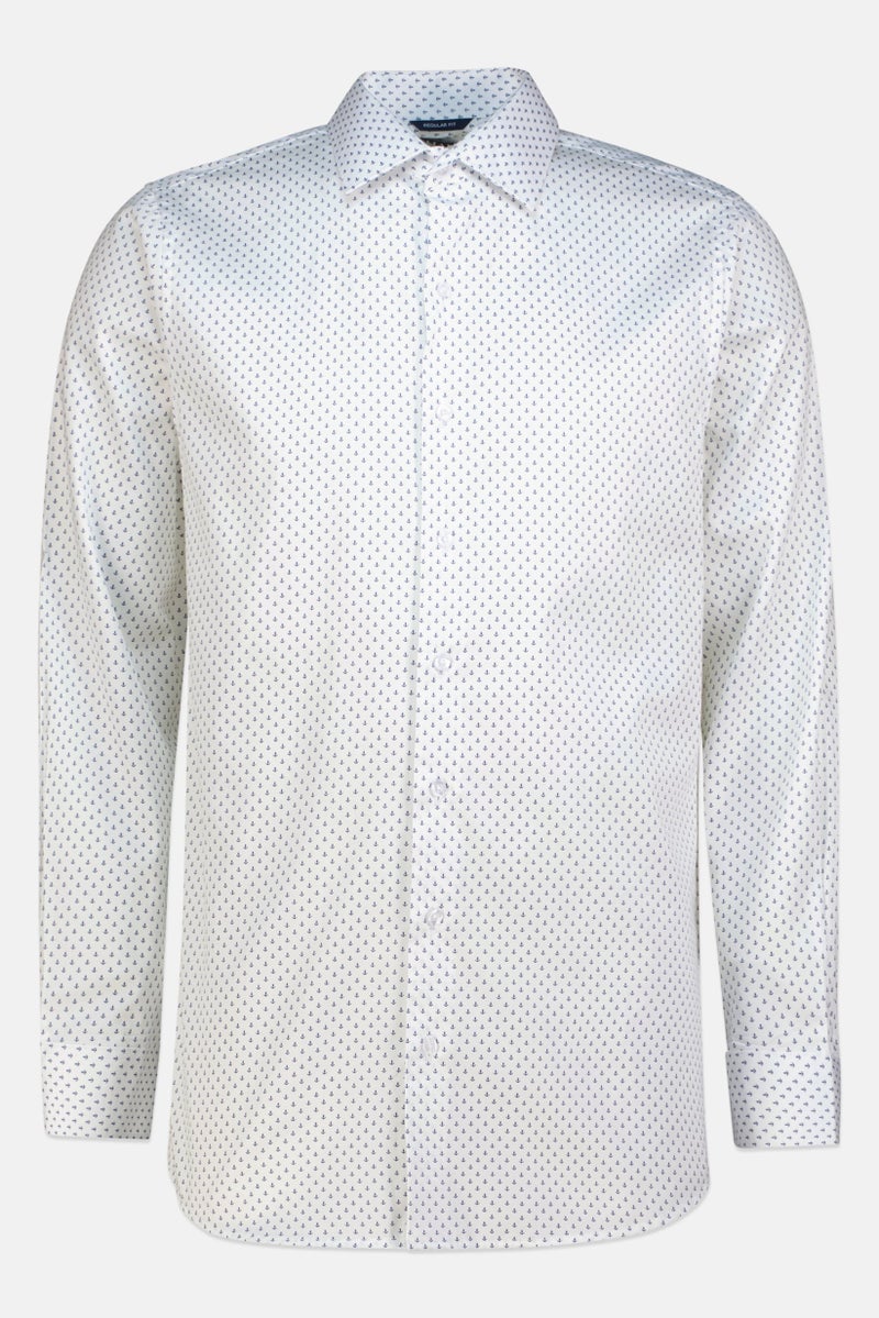 Chaps Men Regular Fit Allover Print Long Sleeve Dress Shirt, White - Image 2