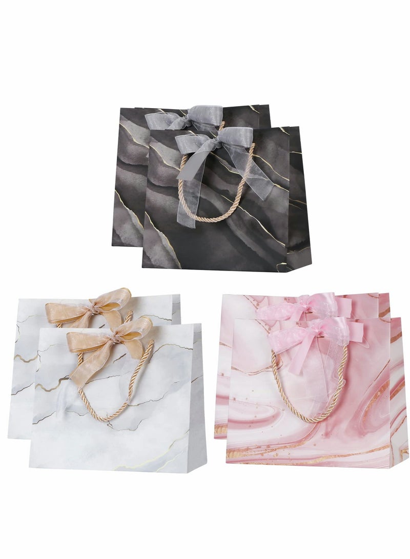 KASTWAVE 6 Pieces Gift Bags, Marble Pattern Gift Bag with Ribbon Bow, 11.8x10.6x4.7inch Waterproof Paper Gift Bag for Holiday Birthday Wedding Party, Baby Shower - Image 1