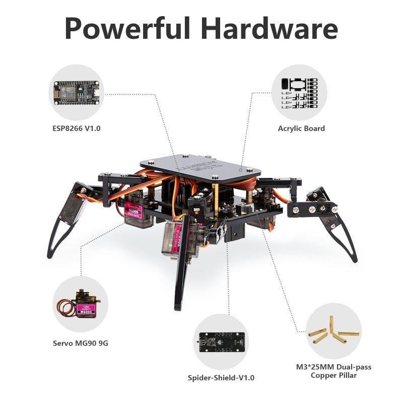 ACEBOTT STEM Robotics Science Kits for Adults, ESP8266 Spider Robot Building Kit, App Remote Control, Walking Crawling Fun Educational Toy for 12 + Year Old Boys, Girls, Teens, Adults Unique Gifts - Image 5