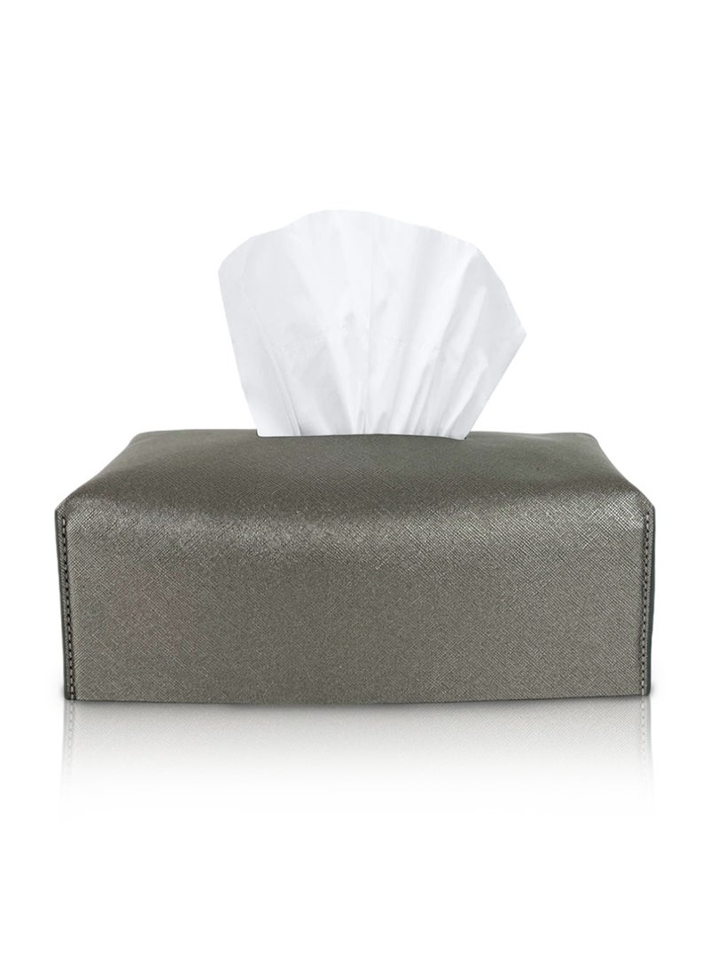 LeArt Leather Tissue Box Cover – Home Decorations for Living Room, Bedroom and Office | Car Tissue Holder | Tissue Holder | Tissue Box Holder for Car | Tissue Box Cover for Car (Metallic Iron)  - Image 1