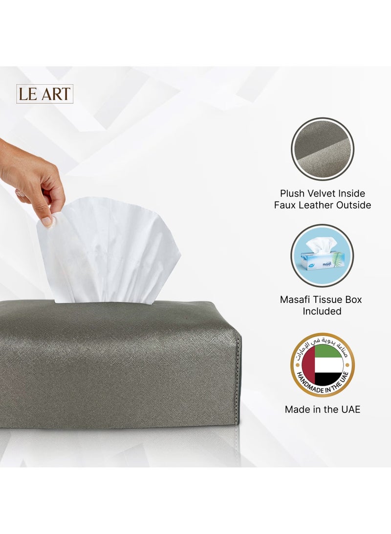 LeArt Leather Tissue Box Cover – Home Decorations for Living Room, Bedroom and Office | Car Tissue Holder | Tissue Holder | Tissue Box Holder for Car | Tissue Box Cover for Car (Metallic Iron)  - Image 2