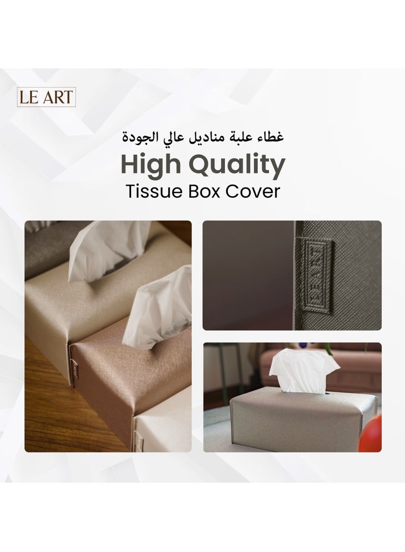 LeArt Leather Tissue Box Cover – Home Decorations for Living Room, Bedroom and Office | Car Tissue Holder | Tissue Holder | Tissue Box Holder for Car | Tissue Box Cover for Car (Metallic Iron)  - Image 4