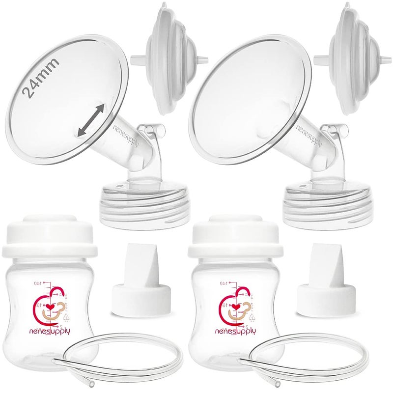 Nenesupply 24mm Pump Parts Compatible with Spectra S2 S1 9 Plus Breast Pump Replace Spectra Pump Parts and S2 Accessories Incl 24mm Flange Duckbill Valve Tubing Backflow Protector Bottles - Image 1