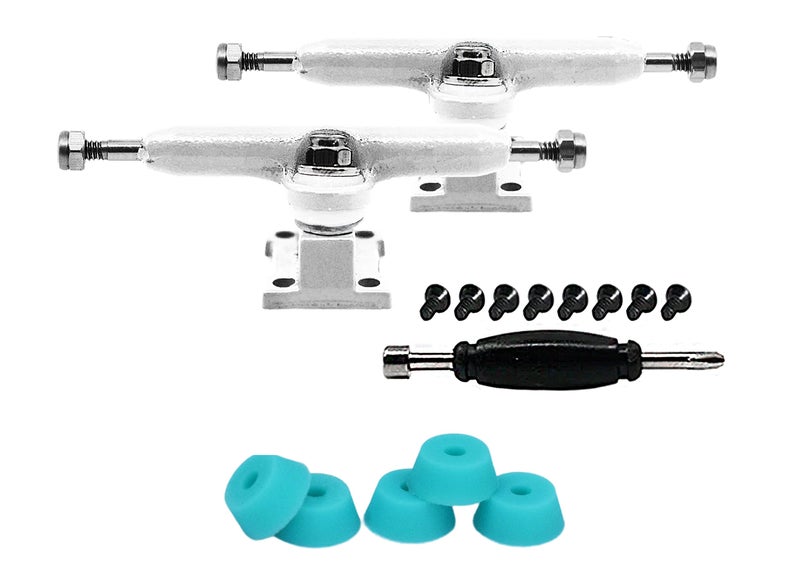 Teak Tuning 32mm Prodigy gen2 Pro Fingerboard Trucks - Pro Style Base and Hanger with Custom Pivot Tuning and Pro Duro Bubble Bushings - White Colorway - Image 2
