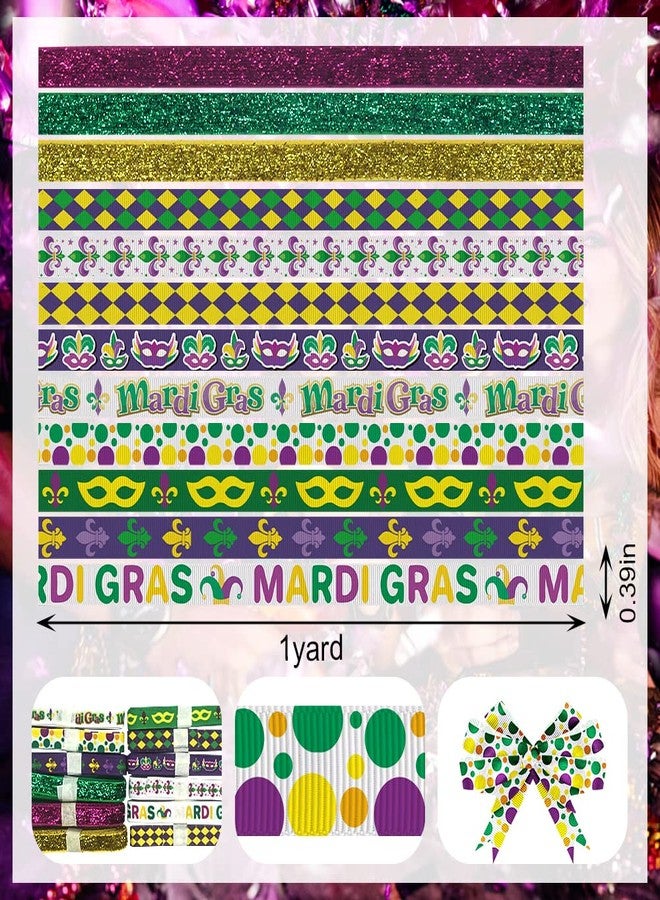 ALIBBON 12 Yards 3/8" Mardi Gras Ribbon Glitter Yellow Green Purple Ribbons for Mardi Gras Decor, Buffalo Plaid Grosgrain Ribbon for Mardi Gras Parade Carnival Gift Wrapping Bows Crafting Supplies - Image 2