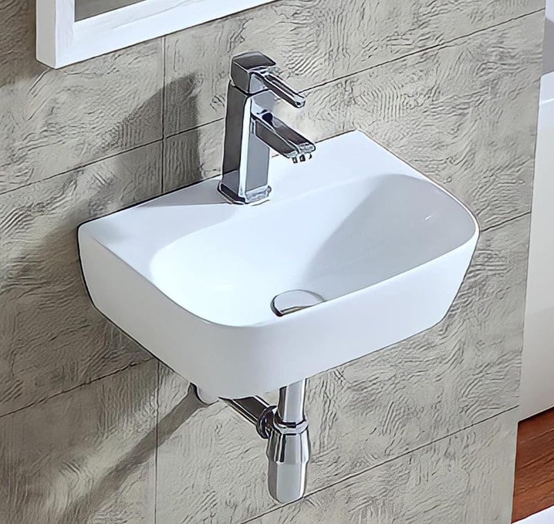 WARRIX OSAKA WALL HUNG BASIN WHITE GLOSSY WALL HUNG BASIN 43 x 31 x 13 CM  - Image 1