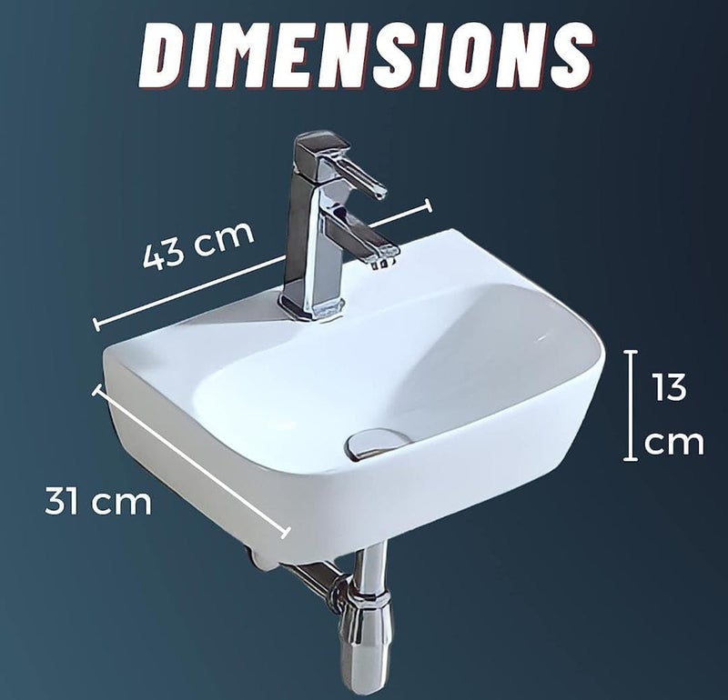 WARRIX OSAKA WALL HUNG BASIN WHITE GLOSSY WALL HUNG BASIN 43 x 31 x 13 CM  - Image 5
