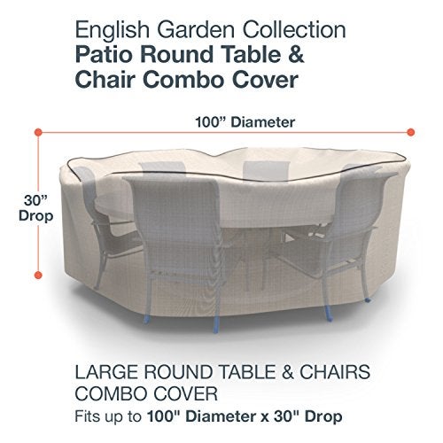 Budge P5A02PM1 English Garden Round Patio Table and Chairs Combo Cover Heavy Duty and Waterproof, Large, Tan Tweed - Image 2