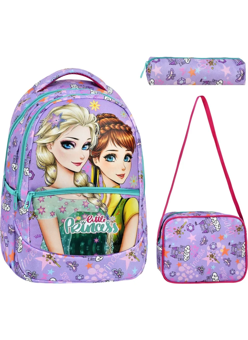 Çantaland 3-Pack Primary School Frozen Patterned, Girls Lunch Box and Pencil Case School Bag