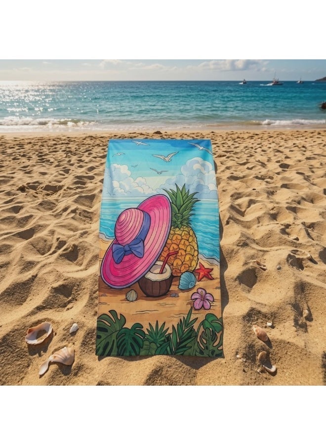 Large Beach Towel (140*70cm) Absorption Material, Various Designs (Pineapple & Cap) - Image 1