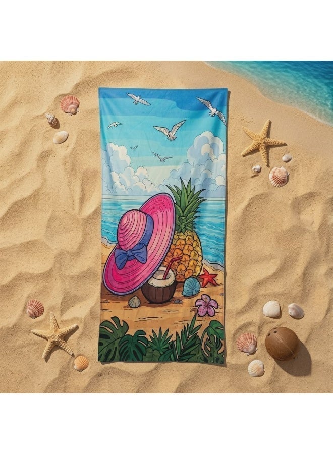 Large Beach Towel (140*70cm) Absorption Material, Various Designs (Pineapple & Cap) - Image 2