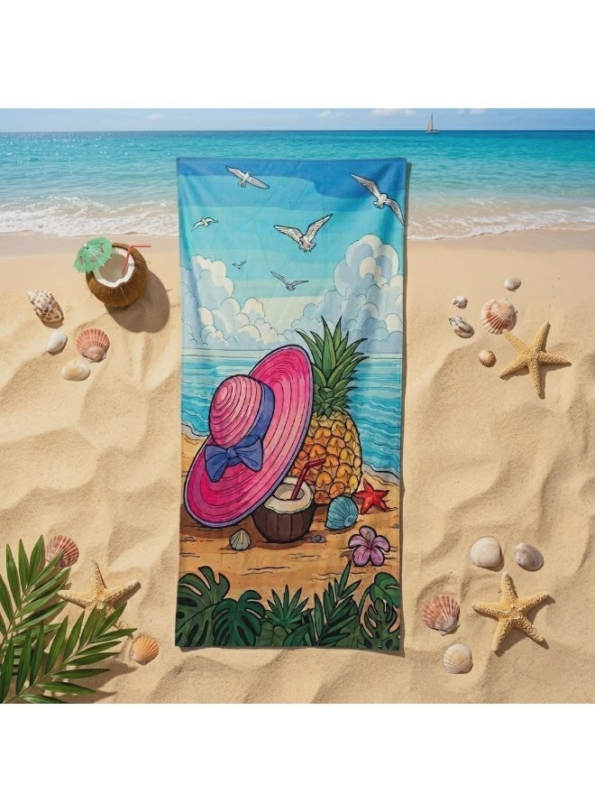 Large Beach Towel (140*70cm) Absorption Material, Various Designs (Pineapple & Cap) - Image 3