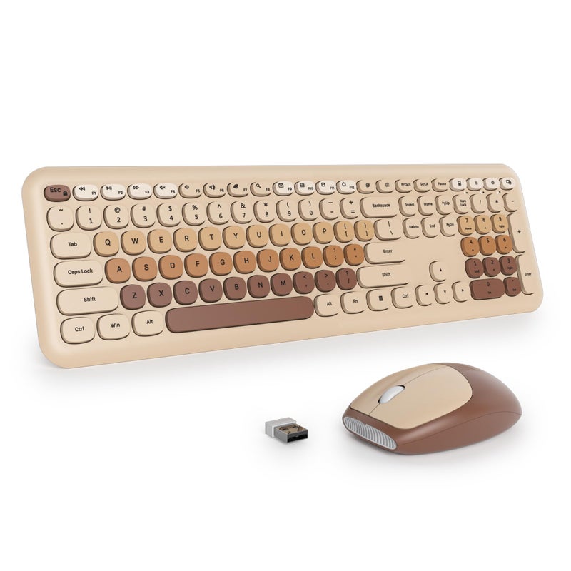 surmen Brown Quiet Keyboard and Mouse Wireless, Full-Size Retro Typewriter Wireless Cute Colorful Keyboard with Low-Noise 2.4GHz for Home and Officeï¼ˆCoffee - Image 1