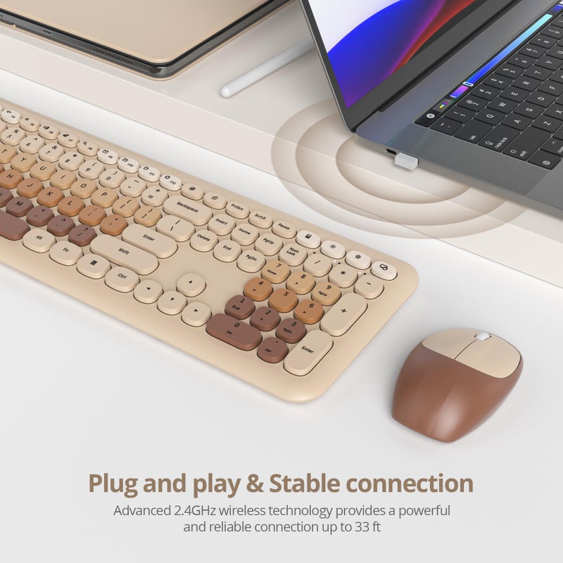 surmen Brown Quiet Keyboard and Mouse Wireless, Full-Size Retro Typewriter Wireless Cute Colorful Keyboard with Low-Noise 2.4GHz for Home and Officeï¼ˆCoffee - Image 2