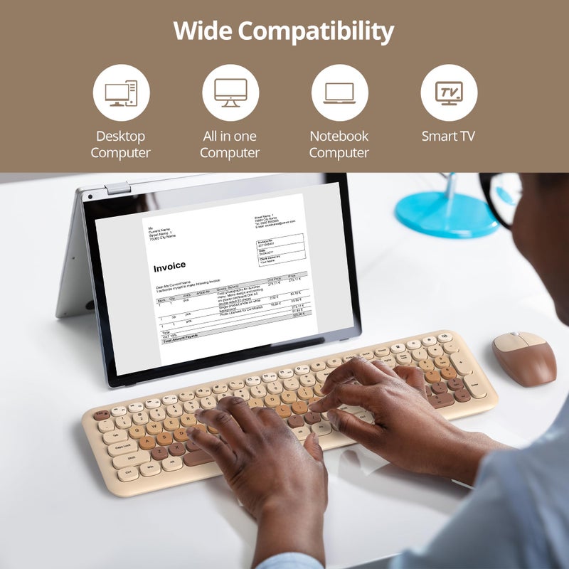 surmen Brown Quiet Keyboard and Mouse Wireless, Full-Size Retro Typewriter Wireless Cute Colorful Keyboard with Low-Noise 2.4GHz for Home and Officeï¼ˆCoffee - Image 5