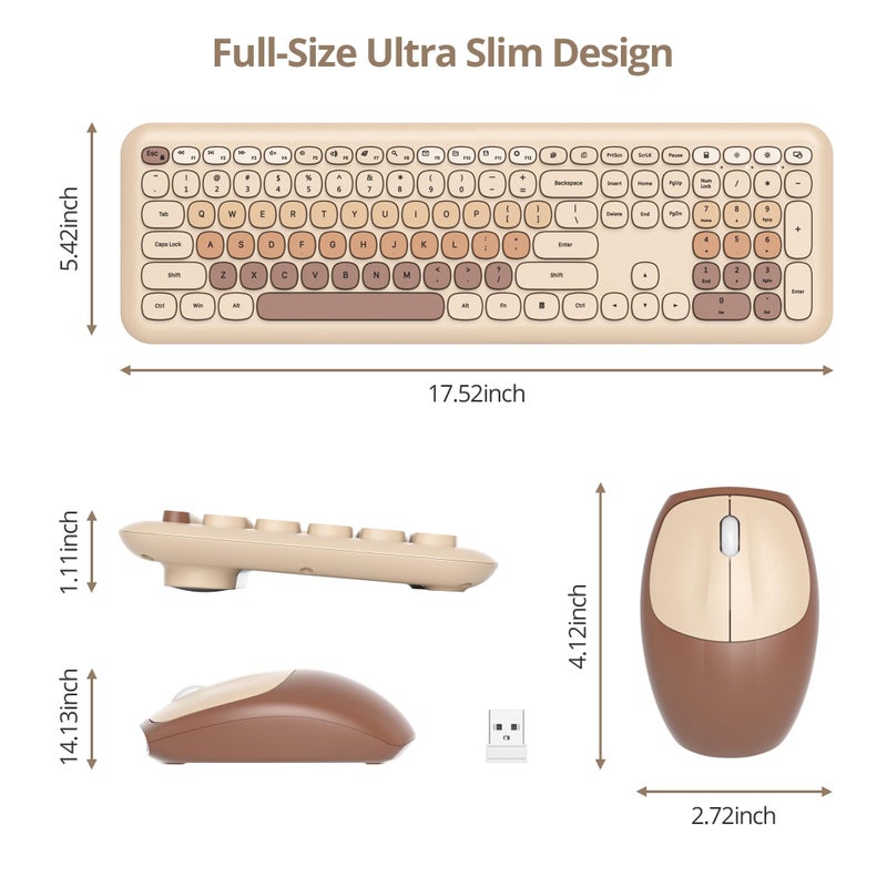 surmen Brown Quiet Keyboard and Mouse Wireless, Full-Size Retro Typewriter Wireless Cute Colorful Keyboard with Low-Noise 2.4GHz for Home and Officeï¼ˆCoffee - Image 4