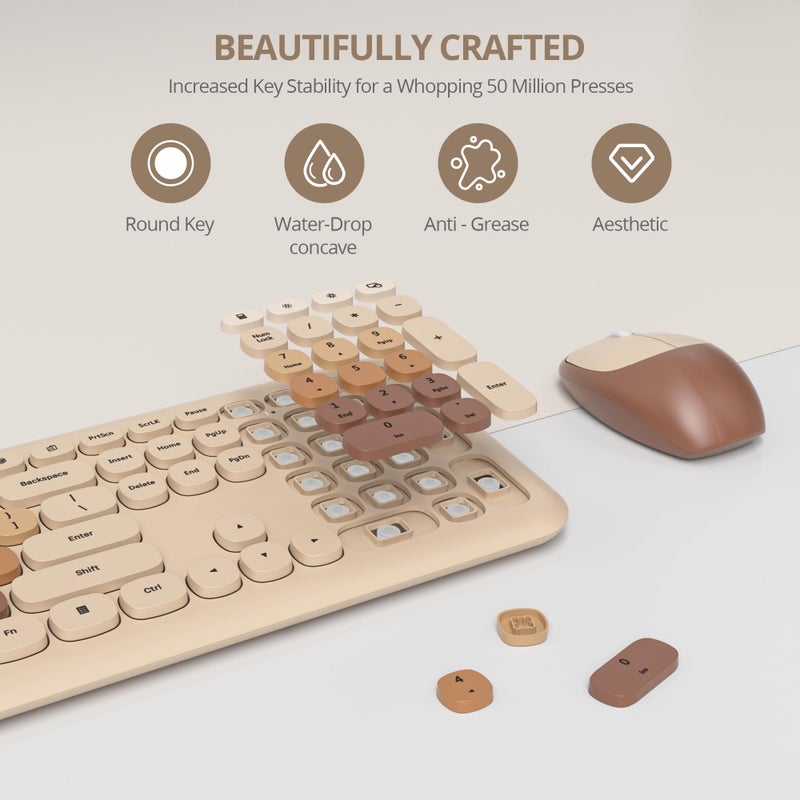 surmen Brown Quiet Keyboard and Mouse Wireless, Full-Size Retro Typewriter Wireless Cute Colorful Keyboard with Low-Noise 2.4GHz for Home and Officeï¼ˆCoffee - Image 3