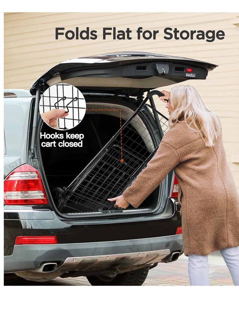 عربة تسوق بعجلات للبقالة، عربة قابلة للطي للتخزين المريح، مع عجلات دوارة 360 درجة، عربة للغسيل والبقالة والسفر (كبيرة) - Image 2