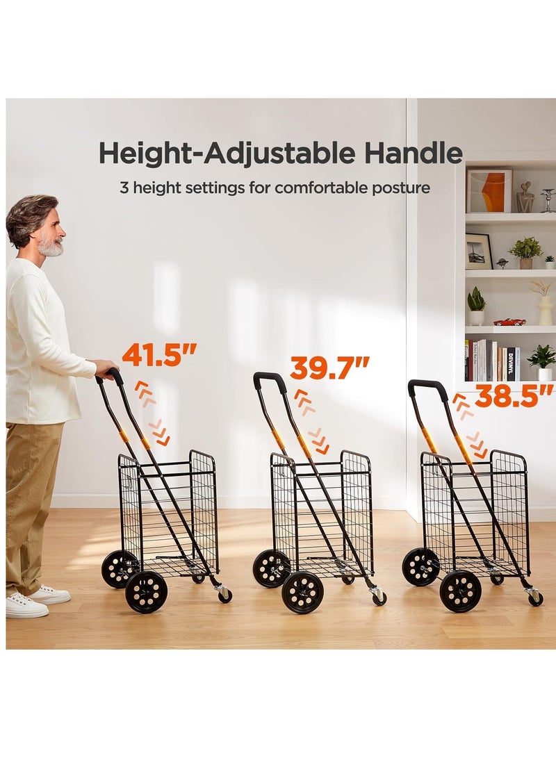 عربة تسوق بعجلات للبقالة، عربة قابلة للطي للتخزين المريح، مع عجلات دوارة 360 درجة، عربة للغسيل والبقالة والسفر (كبيرة) - Image 3