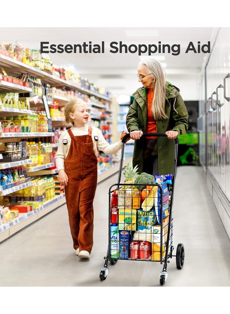 عربة تسوق بعجلات للبقالة، عربة قابلة للطي للتخزين المريح، مع عجلات دوارة 360 درجة، عربة للغسيل والبقالة والسفر (كبيرة) - Image 4