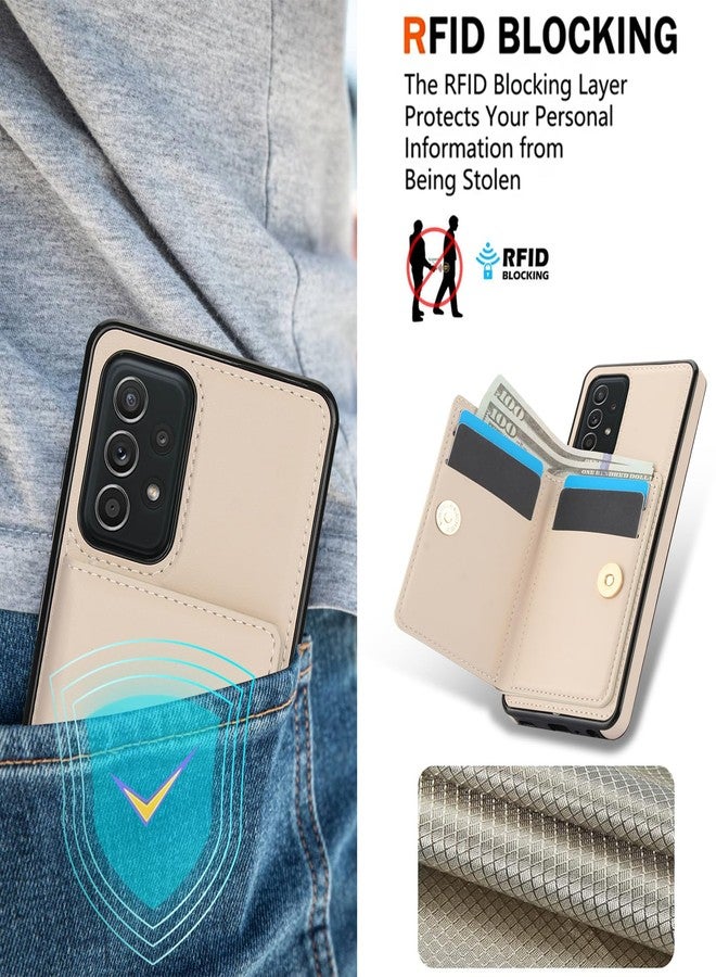 أسو ويش جراب هاتف Asuwish لهاتف سامسونج جالاكسي A52/A52S 5G، مزود بواقي شاشة من الزجاج المقوى وحامل لبطاقات RFID، وحلقة تثبيت، ومسند، وملحقات هاتفية قابلة للطي، متوافق مع هواتف A52 وS و4G وG5 و52A وS52 و52S، لون بيج، مناسب للرجال والنساء. - Image 2