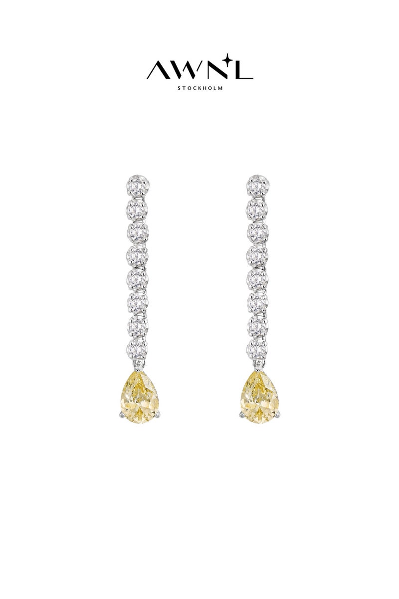 AWNL Lumina of the Dawn Women's Earrings - Eardrop with Yellow CZ Diamond and Sterling Silver, Middle East Exclusive Collection - Image 1