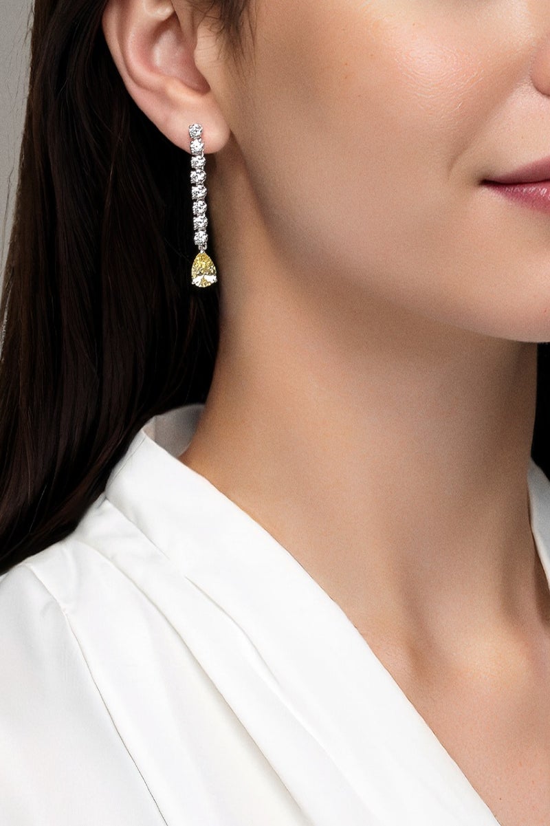 AWNL Lumina of the Dawn Women's Earrings - Eardrop with Yellow CZ Diamond and Sterling Silver, Middle East Exclusive Collection - Image 2