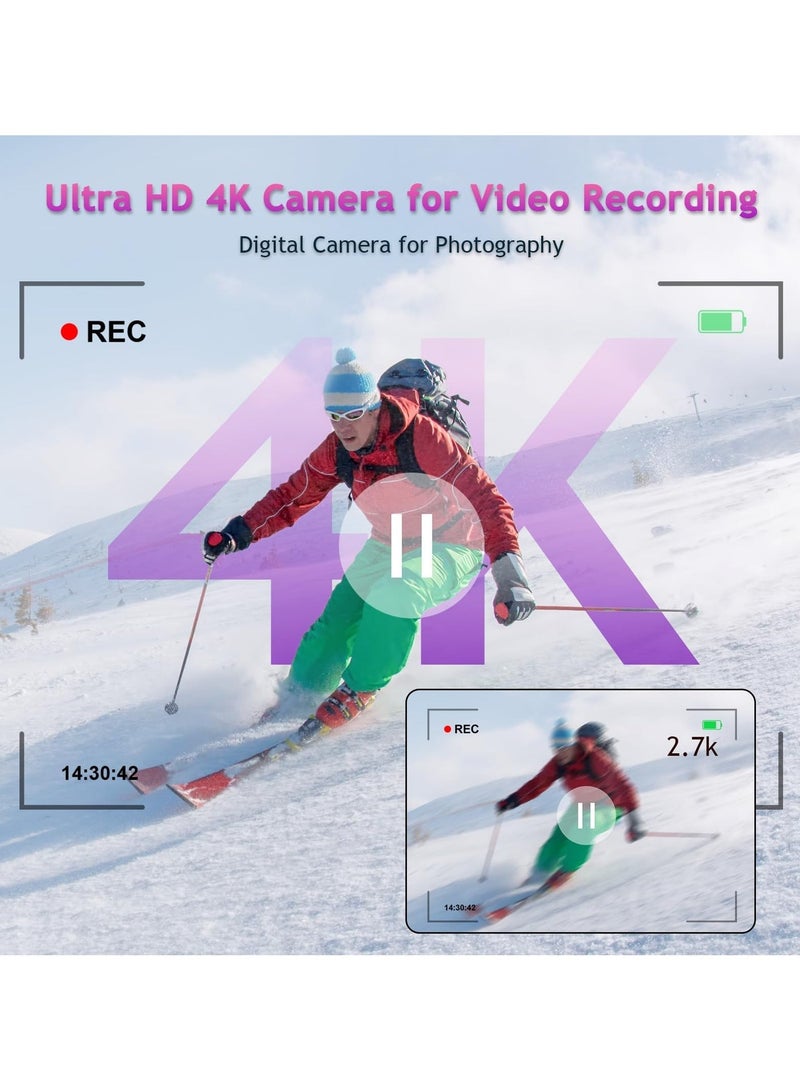 أواسيس لينك كاميرا رقمية 4K، كاميرتين أمامية وخلفية بدقة 64 ميجابكسل، ضبط تلقائي للصورة، كاميرا فيديو، مع تثبيت الصورة والفلاش، تقريب رقمي 16x، بطاقة ذاكرة 32 جيجابايت، تقريب تليفوتوغرافي 16x، مناسبة لعشاق التصوير الفوتوغرافي (أسود). - Image 4