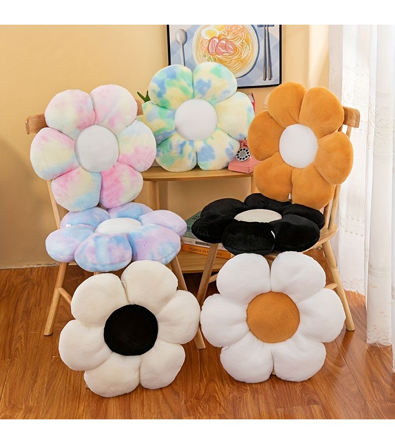 White And Black B Cosy Flower Shaped Plush Pillow Hypoallergenic Sofa Cushion - Image 1