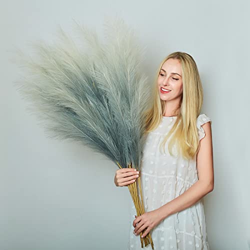 EVODIS Faux Pampas Grass Decor, 6 Stems Artificial Pampas Grass - 43 inch Tall Pompass Grass Large Pompous Boho Flower Arrangement Home Decor for Room Wedding Party - Image 1